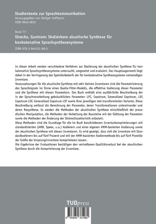 Produktbild: Skalierbare akustische Synthese f&uuml;r konkatenative Sprachsynthesesysteme