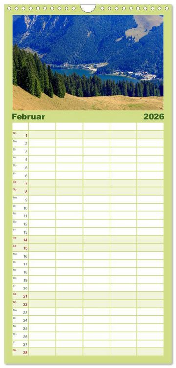 Produktbild: Familienplaner 2026 - Mangfallgebirge mit 5 Spalten (Wandkalender, 21 x 45 cm) CALVENDO