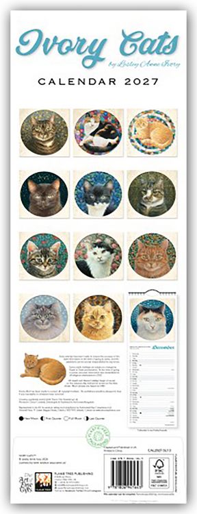 Produktbild: Ivory Cats &ndash; Gemalte Katzen &ndash; Slimline-Kalender 2027 &ndash; Original Flame Tree Publishing-Kalender Slimeline [Mehrsprachig] [Kalender]