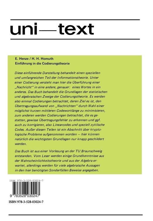 Produktbild: Einf&uuml;hrung in die Codierungstheorie