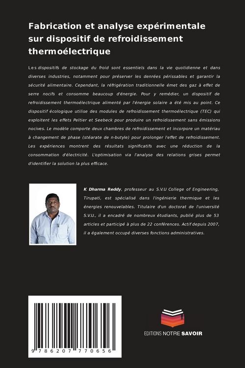 Produktbild: Fabrication et analyse exp&eacute;rimentale sur dispositif de refroidissement thermo&eacute;lectrique
