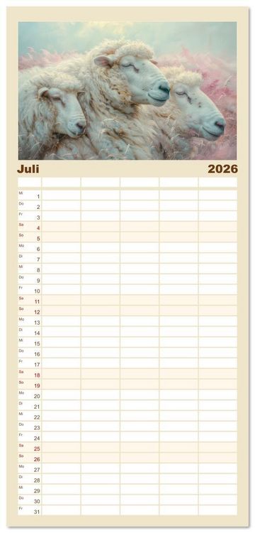Produktbild: Familienplaner 2026 - Bei den Schafen - Malerische Reise mit 5 Spalten (Wandkalender, 21 x 45 cm) CALVENDO