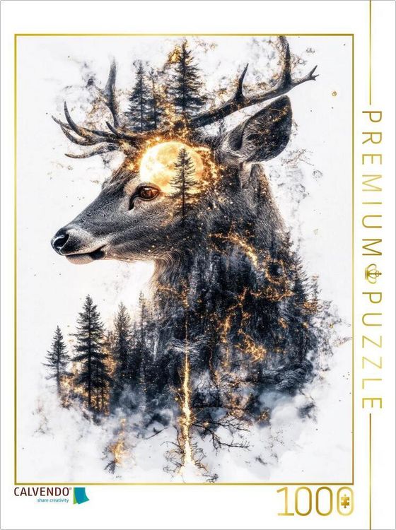 Produktbild: CALVENDO Puzzle Hirsch Mond | 1000 Teile Lege-Gr&ouml;&szlig;e 64x48cm Foto-Puzzle f&uuml;r gl&uuml;ckliche Stunden
