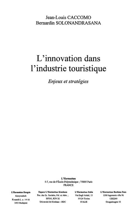Produktbild: Innovation dans l'industrie touristique