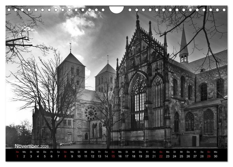 Produktbild: M&uuml;nster in schwarz-wei&szlig; gesehen (Wandkalender 2026 DIN A4 quer), CALVENDO Monatskalender