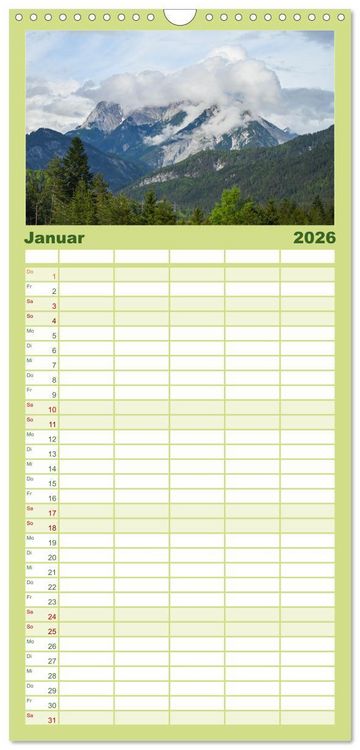 Produktbild: Familienplaner 2026 - Alpenwelten-Zwischen Wetterstein und Karwendel mit 5 Spalten (Wandkalender, 21 x 45 cm) CALVENDO