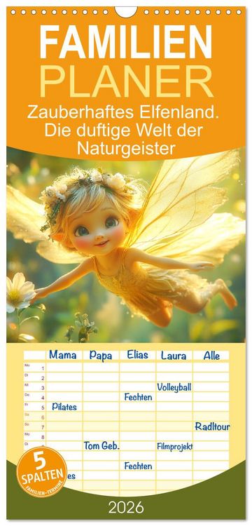 Produktbild: Familienplaner 2026 - Zauberhaftes Elfenland. Die duftige Welt der Naturgeister mit 5 Spalten (Wandkalender, 21 x 45 cm) CALVENDO