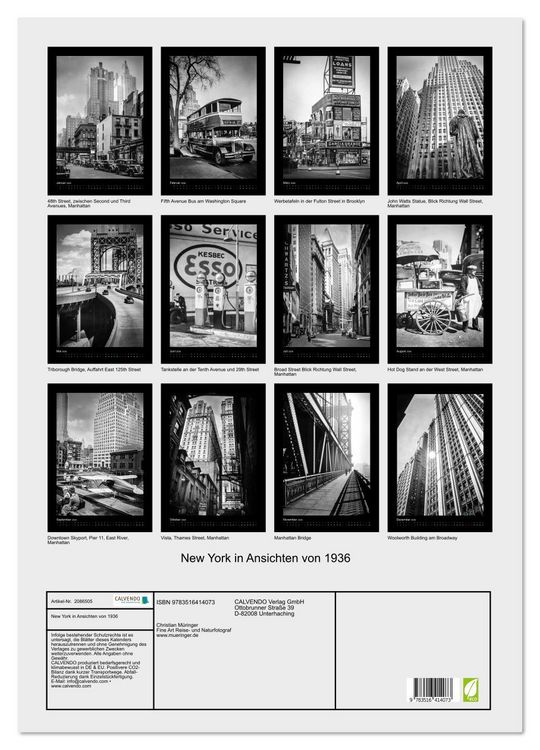 Produktbild: New York in Ansichten von 1936 (Wandkalender 2026 DIN A2 hoch), CALVENDO Monatskalender