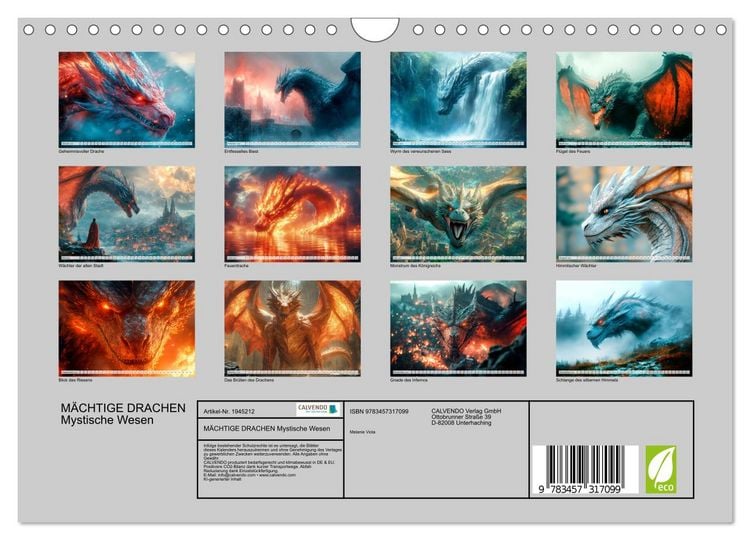 Produktbild: M&Auml;CHTIGE DRACHEN Mystische Wesen (Wandkalender 2026 DIN A4 quer), CALVENDO Monatskalender