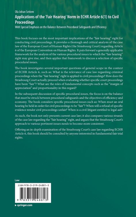 Produktbild: Applications of the 'Fair Hearing' Norm in ECHR Article 6(1) to Civil Proceedings