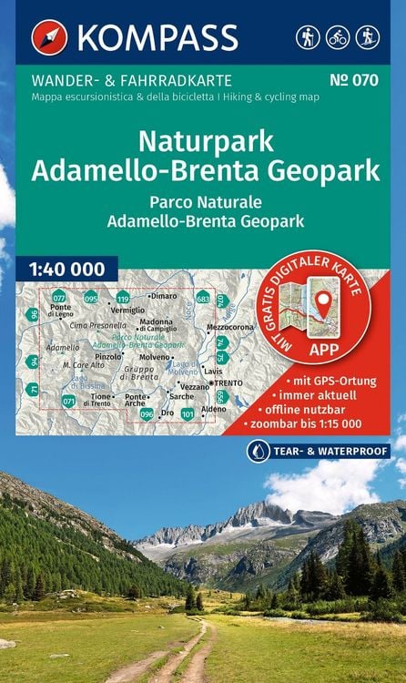 Produktbild: KOMPASS Wanderkarte 070 Naturpark Adamello-Brenta Geopark / Parco Naturale Adamello-Brenta Geopark 1:40.000