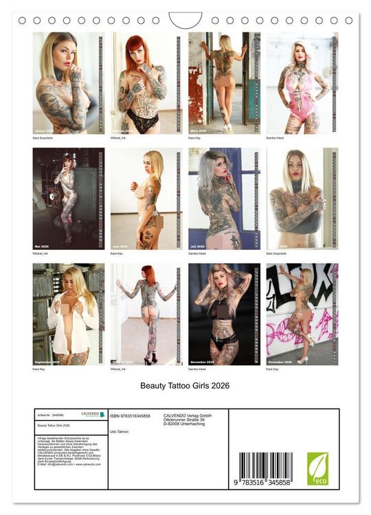 Produktbild: Beauty Tattoo Girls 2026 (Wandkalender 2026 DIN A4 hoch), CALVENDO Monatskalender