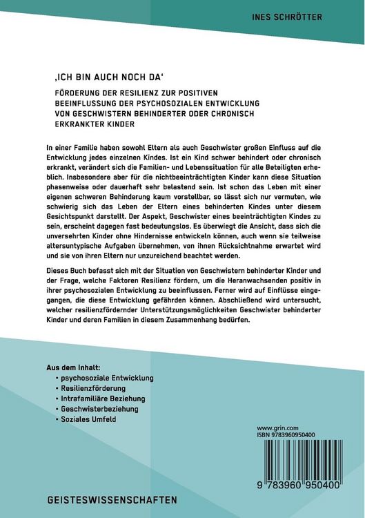 Produktbild: Ich bin auch noch da. F&ouml;rderung der Resilienz zur positiven Beeinflussung der ps