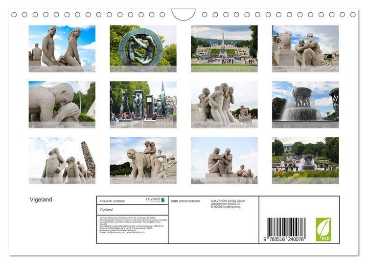 Produktbild: Vigeland (Wandkalender 2026 DIN A4 quer), CALVENDO Monatskalender