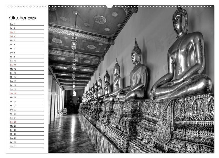 Produktbild: Bangkok Impressionen in Schwarz Wei&szlig; (hochwertiger Premium Wandkalender 2026 DIN A2 quer), Kunstdruck in Hochglanz