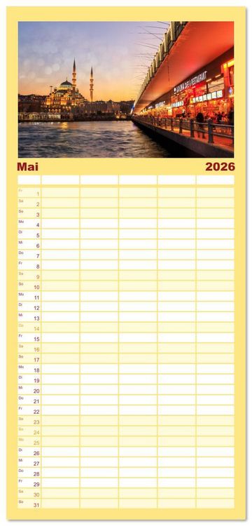 Produktbild: Familienplaner 2026 - Istanbul - Lebendige Metropole voller Geschichte und Pracht mit 5 Spalten (Wandkalender, 21 x 45 cm) CALVENDO
