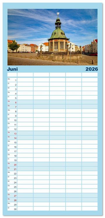 Produktbild: Familienplaner 2026 - Wismar - Die Ostseeperle unter den deutschen Hansest&auml;dten mit 5 Spalten (Wandkalender, 21 x 45 cm) CALVENDO