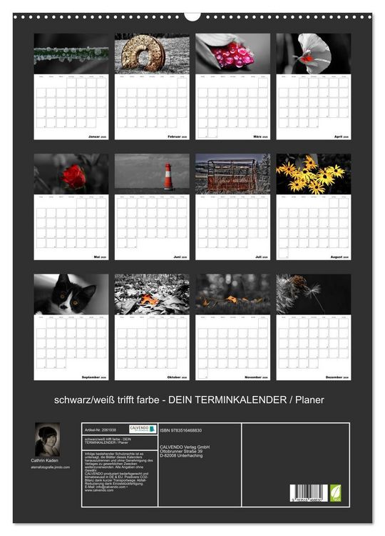 Produktbild: schwarz/wei&szlig; trifft farbe - DEIN TERMINKALENDER / Planer (Wandkalender 2026 DIN A2 hoch), CALVENDO Monatskalender