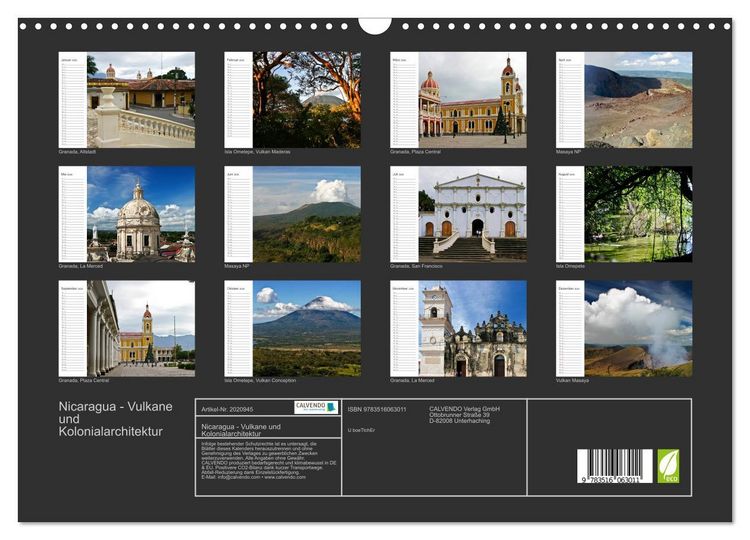 Produktbild: Nicaragua - Vulkane und Kolonialarchitektur (Wandkalender 2026 DIN A3 quer), CALVENDO Monatskalender