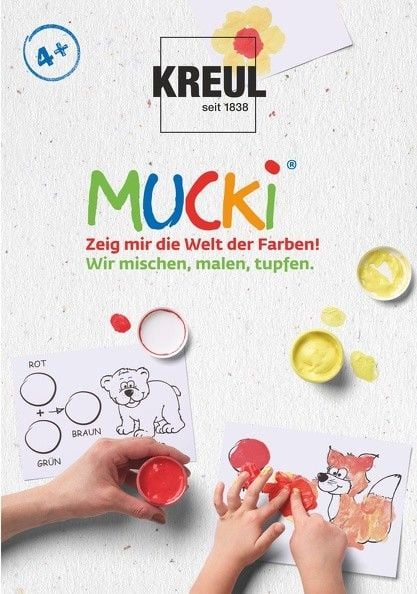 Produktbild: KREUL MUCKI Farben Spiel Kiste, 5 x 50 ml Fingermalfarbe, Wir mischen, malen, tupfen