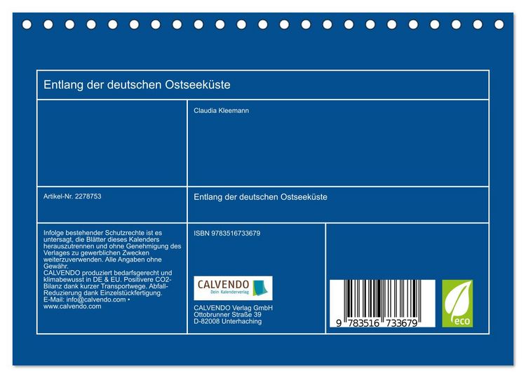 Produktbild: Entlang der deutschen Ostseek&uuml;ste (Tischkalender 2026 DIN A5 quer), CALVENDO Monatskalender