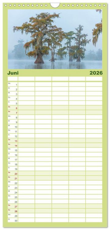 Produktbild: Familienplaner 2026 - Natur Paradies Mississippi Delta mit 5 Spalten (Wandkalender, 21 x 45 cm) CALVENDO