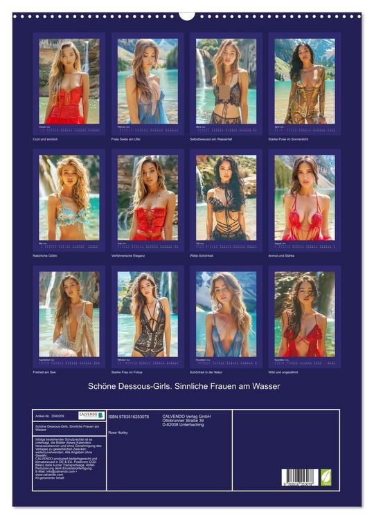 Produktbild: Sch&ouml;ne Dessous-Girls. Sinnliche Frauen am Wasser (Wandkalender 2026 DIN A2 hoch), CALVENDO Monatskalender