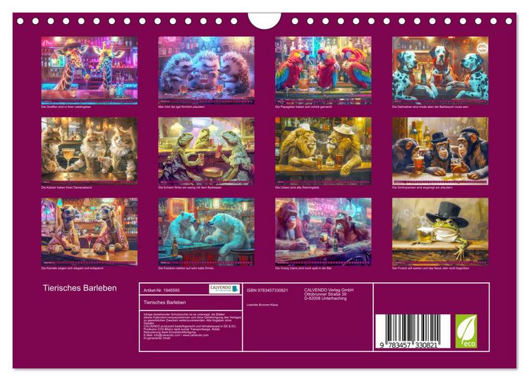 Produktbild: Tierisches Barleben (Wandkalender 2026 DIN A4 quer), CALVENDO Monatskalender