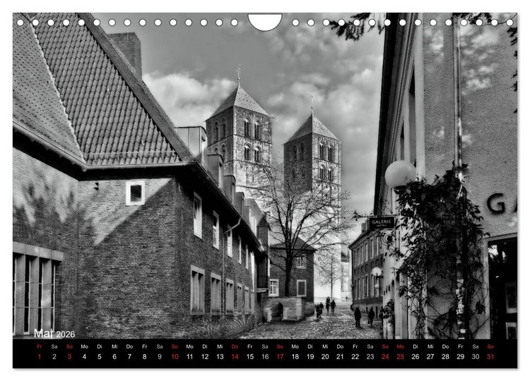 Produktbild: M&uuml;nster in schwarz-wei&szlig; gesehen (Wandkalender 2026 DIN A4 quer), CALVENDO Monatskalender