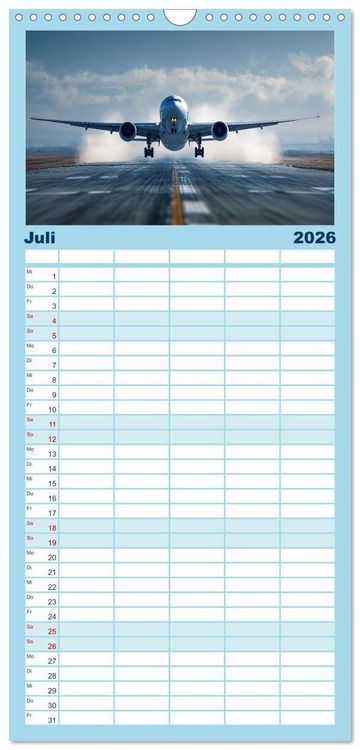 Produktbild: Familienplaner 2026 - Flugzeuge hautnah - Flugzeugkalender f&uuml;r Flugzeugliebhaber mit 5 Spalten (Wandkalender, 21 x 45 cm) CALVENDO