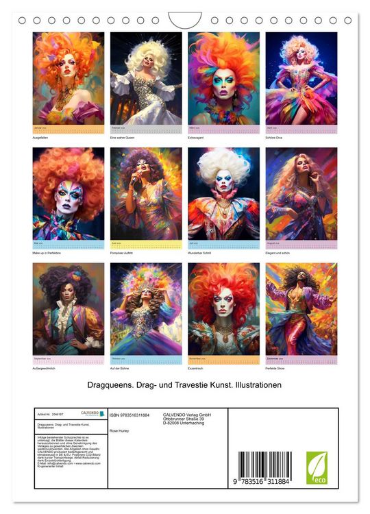 Produktbild: Dragqueens. Drag- und Travestie Kunst. Illustrationen (Wandkalender 2026 DIN A4 hoch), CALVENDO Monatskalender