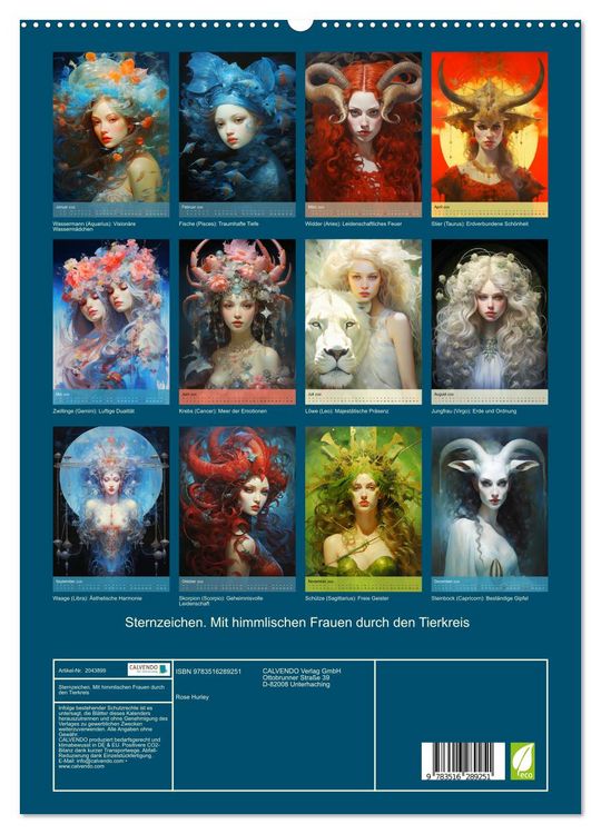Produktbild: Sternzeichen. Mit himmlischen Frauen durch den Tierkreis (hochwertiger Premium Wandkalender 2026 DIN A2 hoch), Kunstdruck in Hochglanz