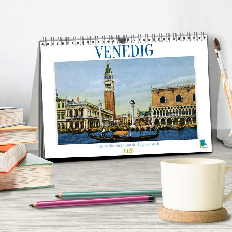 Produktbild: Erinnerungen an das alte Venedig: Historische Stiche von der Lagunenstadt (Tischkalender 2026 DIN A5 quer), CALVENDO Monatskalender