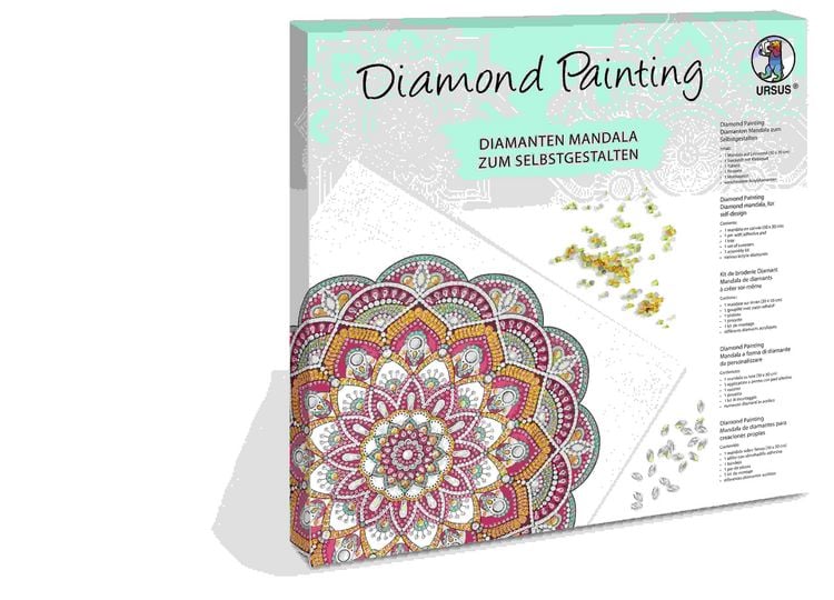 Produktbild: URSUS Erwachsenen-Bastelsets Diamond Painting, Diamanten Mandala, magenta/mint/orange, Set 11