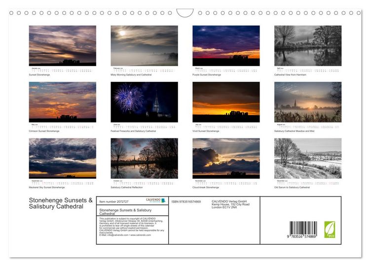 Produktbild: Stonehenge Sunsets & Salisbury Cathedral (Wall Calendar 2026 DIN A3 landscape), CALVENDO 12 Month Wall Calendar