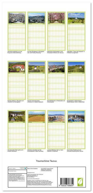 Produktbild: Familienplaner 2026 - Traumsch&ouml;ner Taunus mit 5 Spalten (Wandkalender, 21 x 45 cm) CALVENDO
