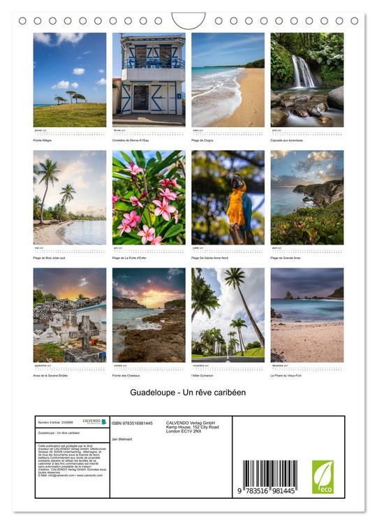 Produktbild: Guadeloupe - Un r&ecirc;ve carib&eacute;en (Calendrier mural 2027 DIN A4 horizontal), CALVENDO calendrier mensuel