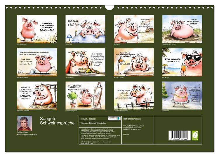 Produktbild: Saugute Schweinespr&uuml;che (Wandkalender 2026 DIN A3 quer), CALVENDO Monatskalender
