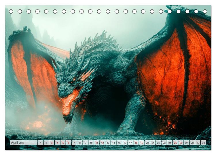 Produktbild: M&Auml;CHTIGE DRACHEN Mystische Wesen (Tischkalender 2026 DIN A5 quer), CALVENDO Monatskalender