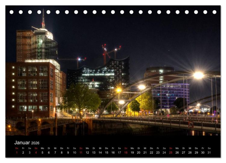 Produktbild: Hamburg - Lichter der Nacht (Tischkalender 2026 DIN A5 quer), CALVENDO Monatskalender
