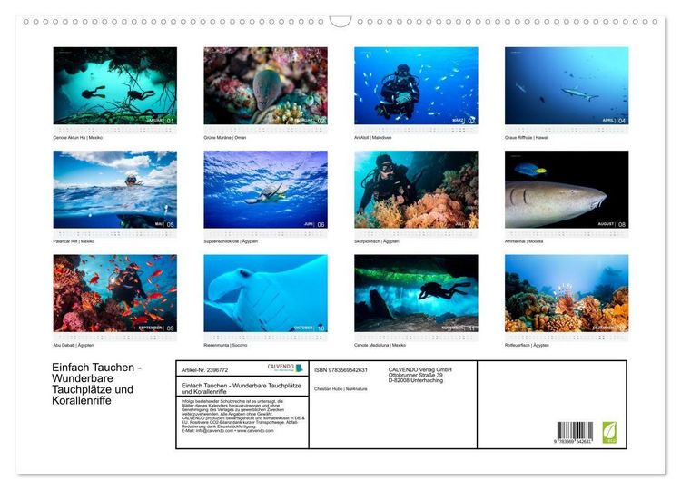 Produktbild: Einfach Tauchen - Wunderbare Tauchpl&auml;tze und Korallenriffe (Wandkalender 2027 DIN A2 quer), CALVENDO Monatskalender