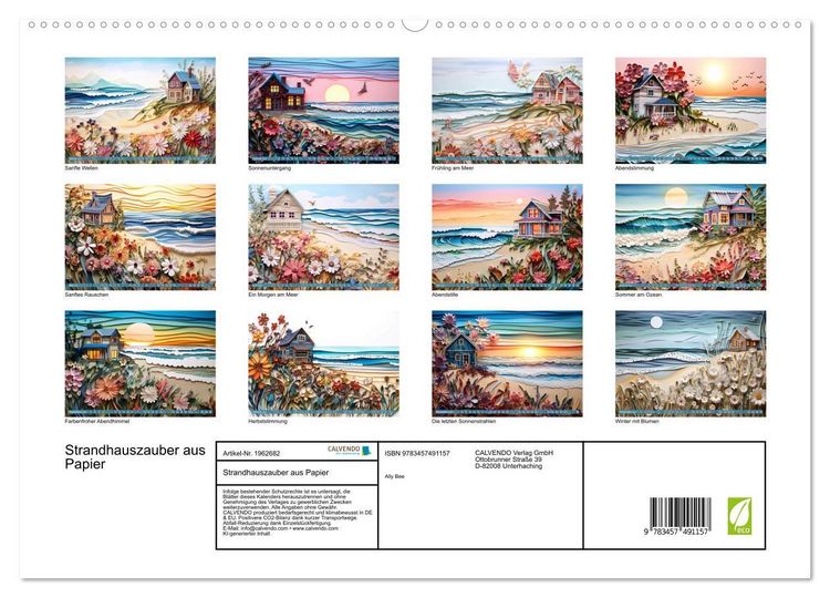 Produktbild: Strandhauszauber aus Papier (hochwertiger Premium Wandkalender 2026 DIN A2 quer), Kunstdruck in Hochglanz