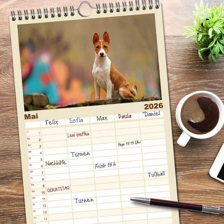 Produktbild: Familienplaner 2026 - Der Basenji mit 5 Spalten (Wandkalender, 21 x 45 cm) CALVENDO