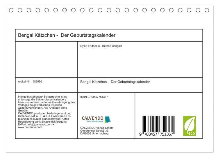 Produktbild: Bengal K&auml;tzchen - Der Geburtstagskalender (Tischkalender 2026 DIN A5 quer), CALVENDO Monatskalender