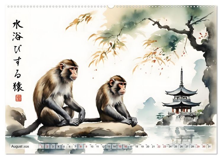 Produktbild: Tierische Anmut - japanische Aquarellkunst von der Natur inspiriert (hochwertiger Premium Wandkalender 2026 DIN A2 quer), Kunstdruck in Hochglanz