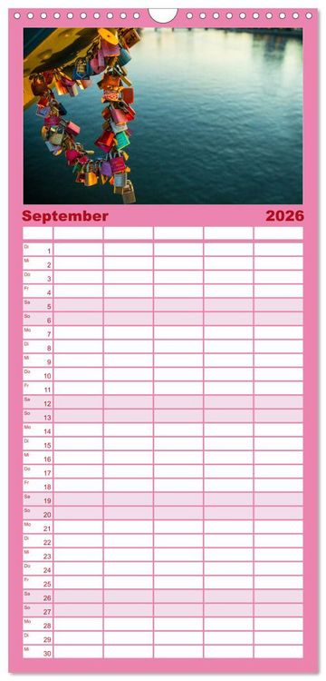 Produktbild: Familienplaner 2026 - Liebesschl&ouml;sser, Ich liebe Dich mit 5 Spalten (Wandkalender, 21 x 45 cm) CALVENDO