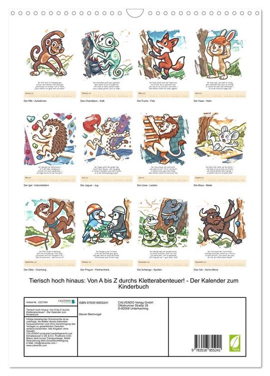 Produktbild: Tierisch hoch hinaus: Von A bis Z durchs Kletterabenteuer! - Der Kalender zum Kinderbuch (Wandkalender 2027 DIN A3 hoch), CALVENDO Monatskalender