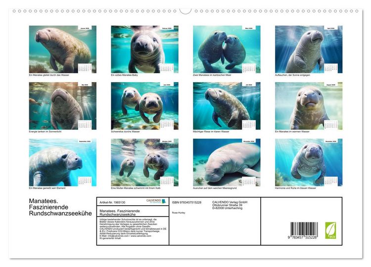 Produktbild: Manatees. Faszinierende Rundschwanzseek&uuml;he (hochwertiger Premium Wandkalender 2026 DIN A2 quer), Kunstdruck in Hochglanz