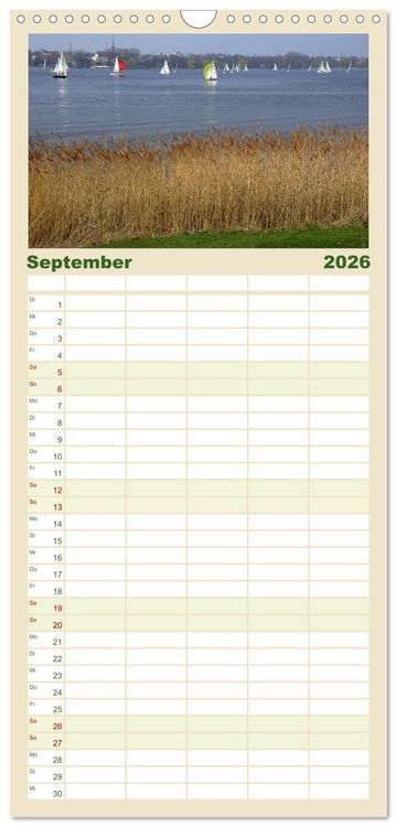 Produktbild: Familienplaner 2026 - Alsteransichten in Hamburg mit 5 Spalten (Wandkalender, 21 x 45 cm) CALVENDO