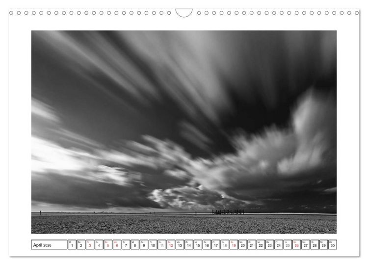 Produktbild: Am Strand von St. Peter-Ording SCHWARZ-WEISS (Wandkalender 2026 DIN A3 quer), CALVENDO Monatskalender